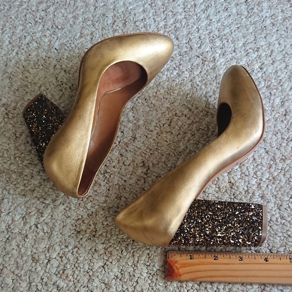Anthropologie Vicenza Gold Chunky Heels with Glitter Block Heel size 37/36.5 - Picture 11 of 14